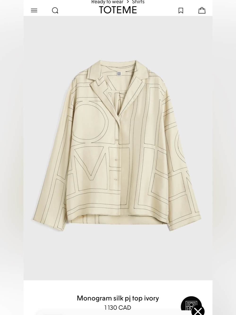 Toteme Ivory Monogram Silk Top